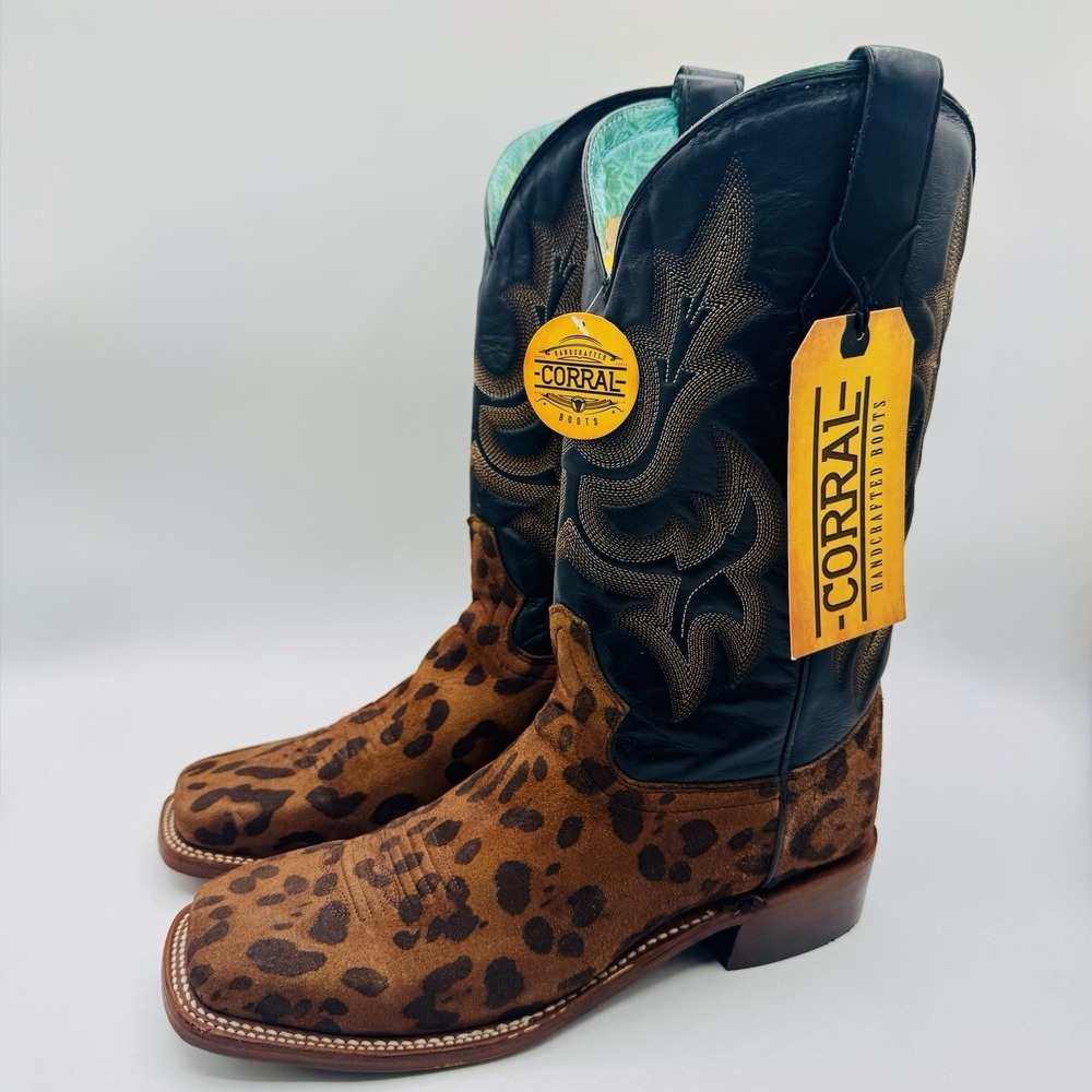 Corral Leopard Boots Women's Size 10.5 Cheetah Print Black Leather